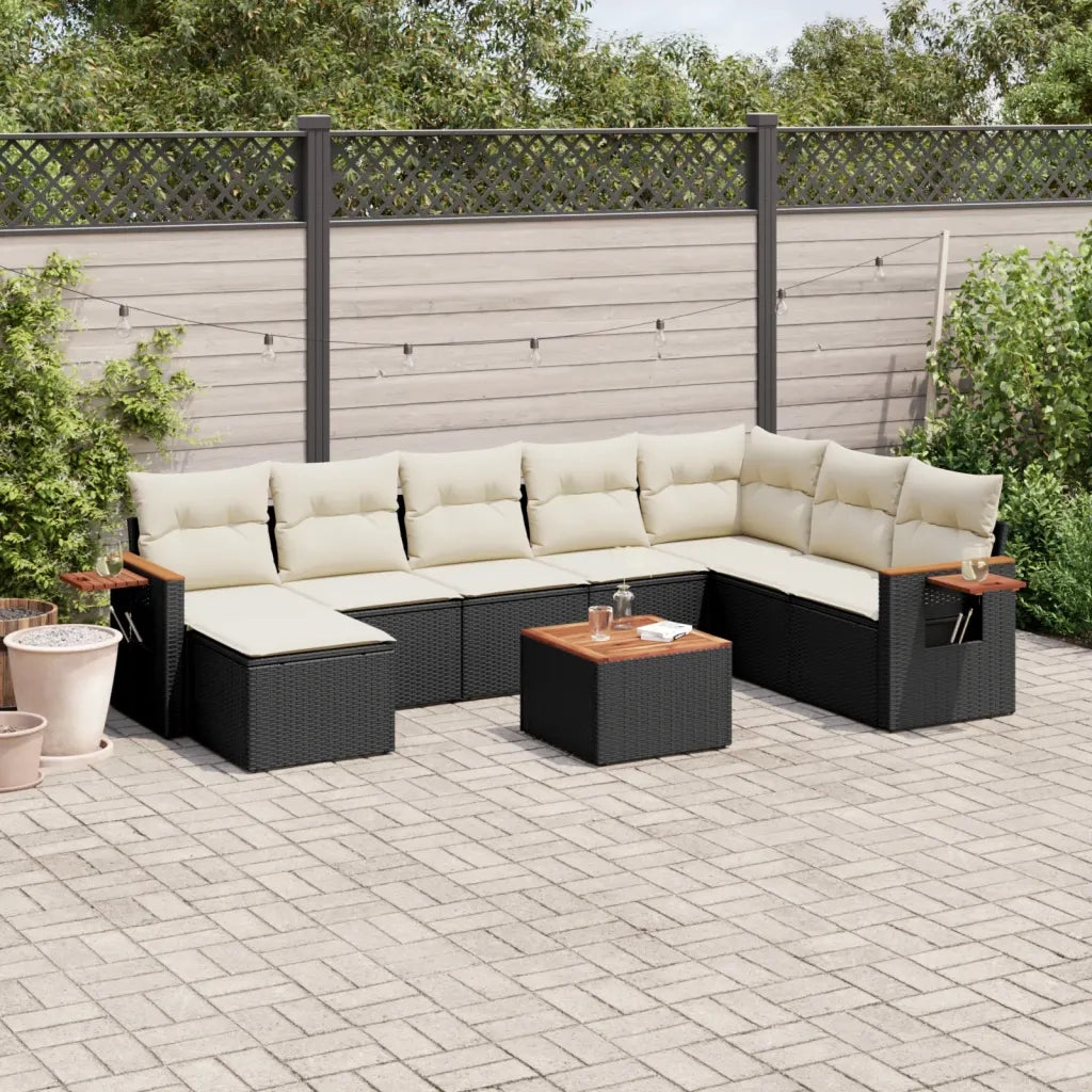 Set Divani da Giardino 9 pz con Cuscini Nero in Polyrattan 3259494