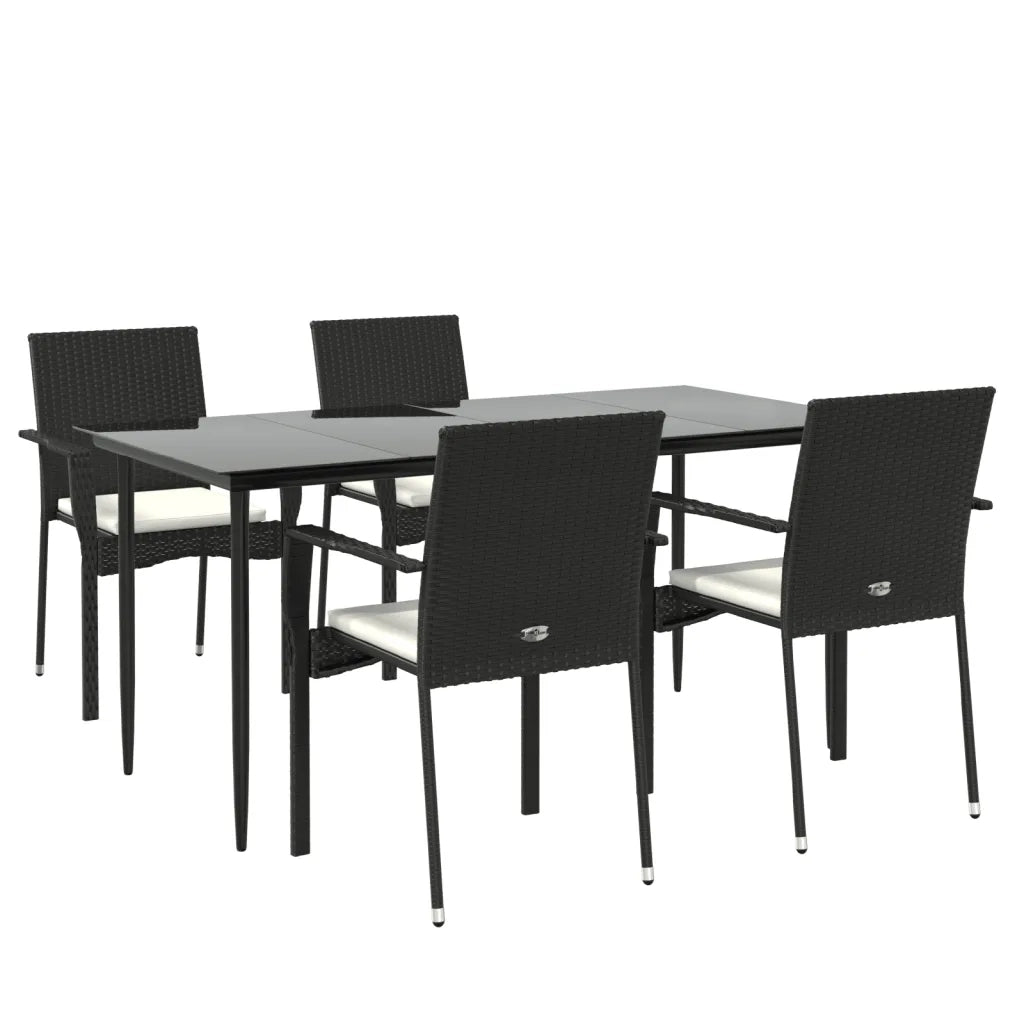 Set da Pranzo da Giardino 5 pz Nero con Cuscini in Polyrattan 3185122