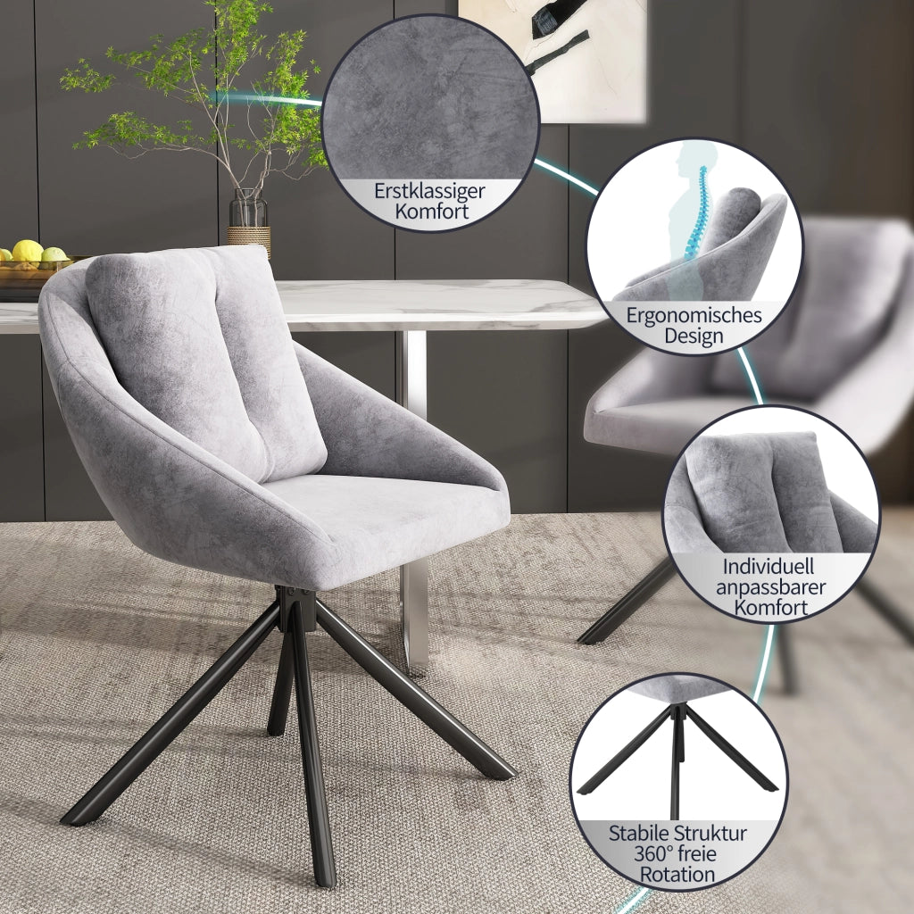 SEDIA Girevole 360° in Velluto Grigio Set da 2 pezzi