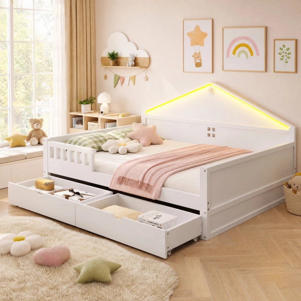 LETTO con cassetti e barra LED 140x200 cm Bianco