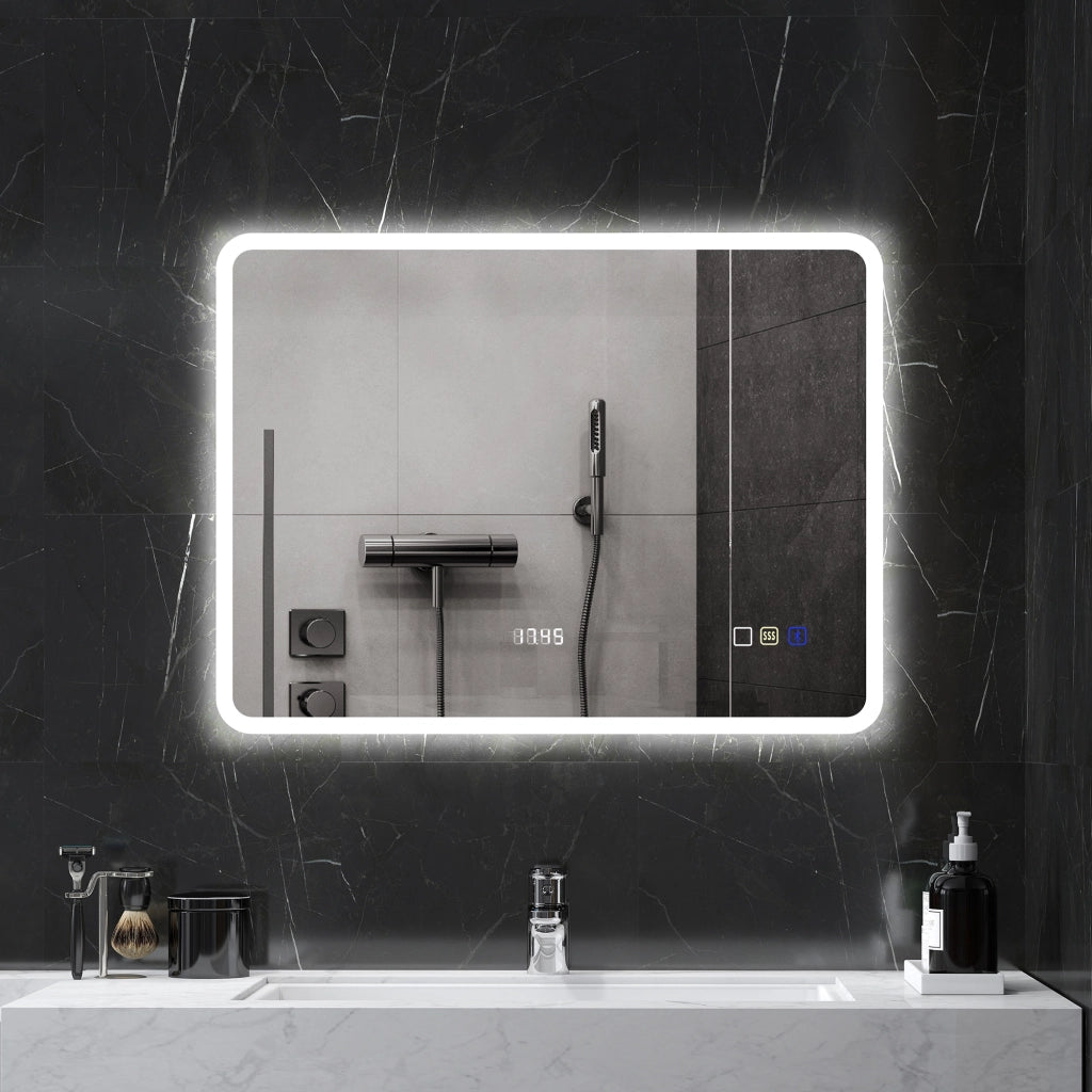 Specchio da Bagno con Luce LED ¨C Minimal ¨C Bianco 80x60 cm