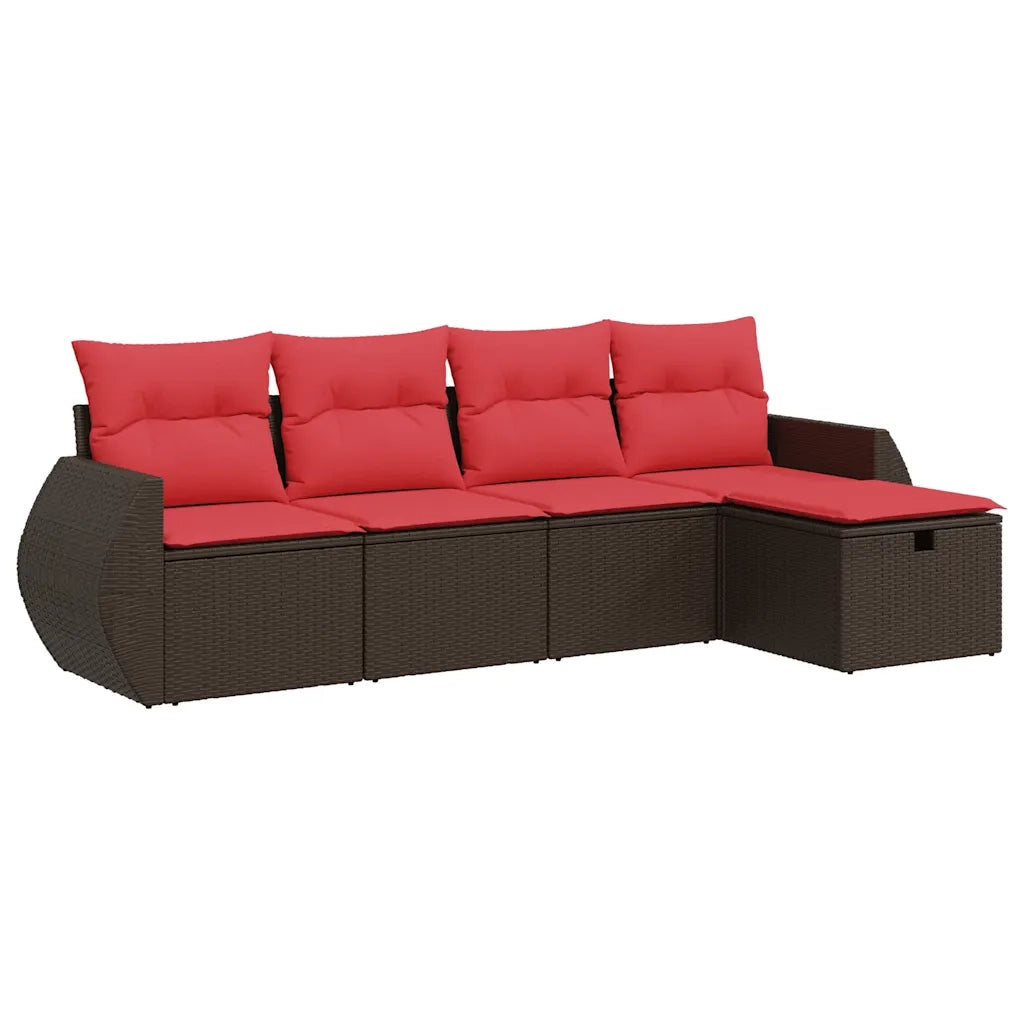 Set Divano da Giardino 5 pz con Cuscini Marrone in Polyrattan 3325570