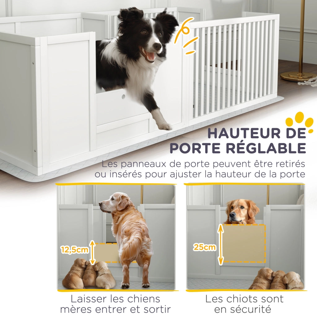 Box parto per cani e cuccioli ¨C zephmum ¨C bianco 166x80x50 cm