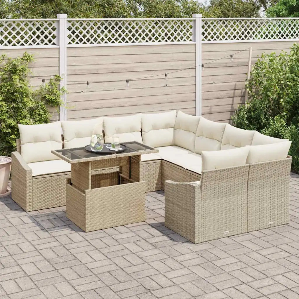 Set Divano da Giardino 9 pcs Beige Poly Rattan 3357714