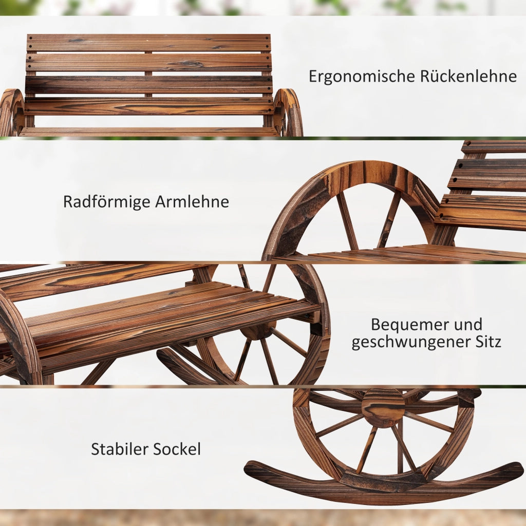 Altalena a 2 posti in legno con braccioli per giardino e balcone marrone scuro
