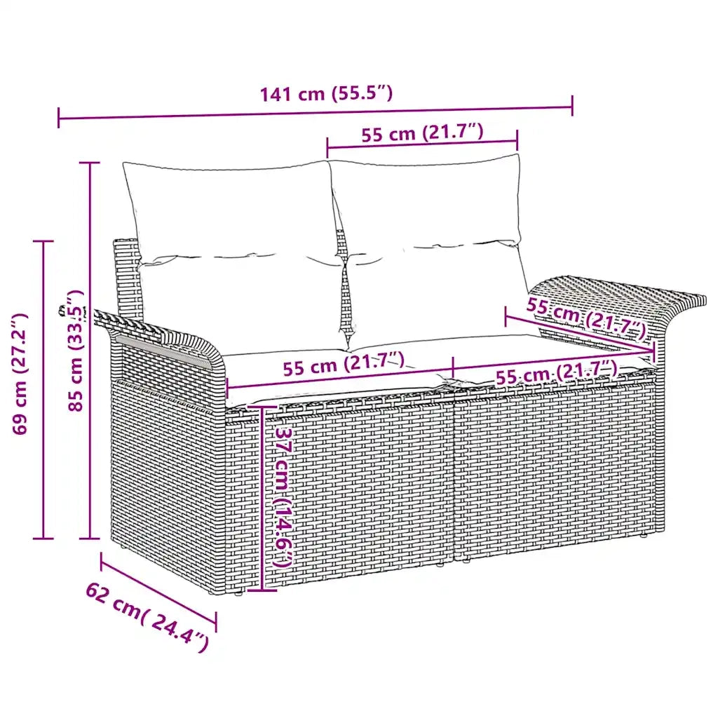 Divano da esterno con cuscino 5 pz-Set di 5 Sofa da Giardino Nero polyrattan