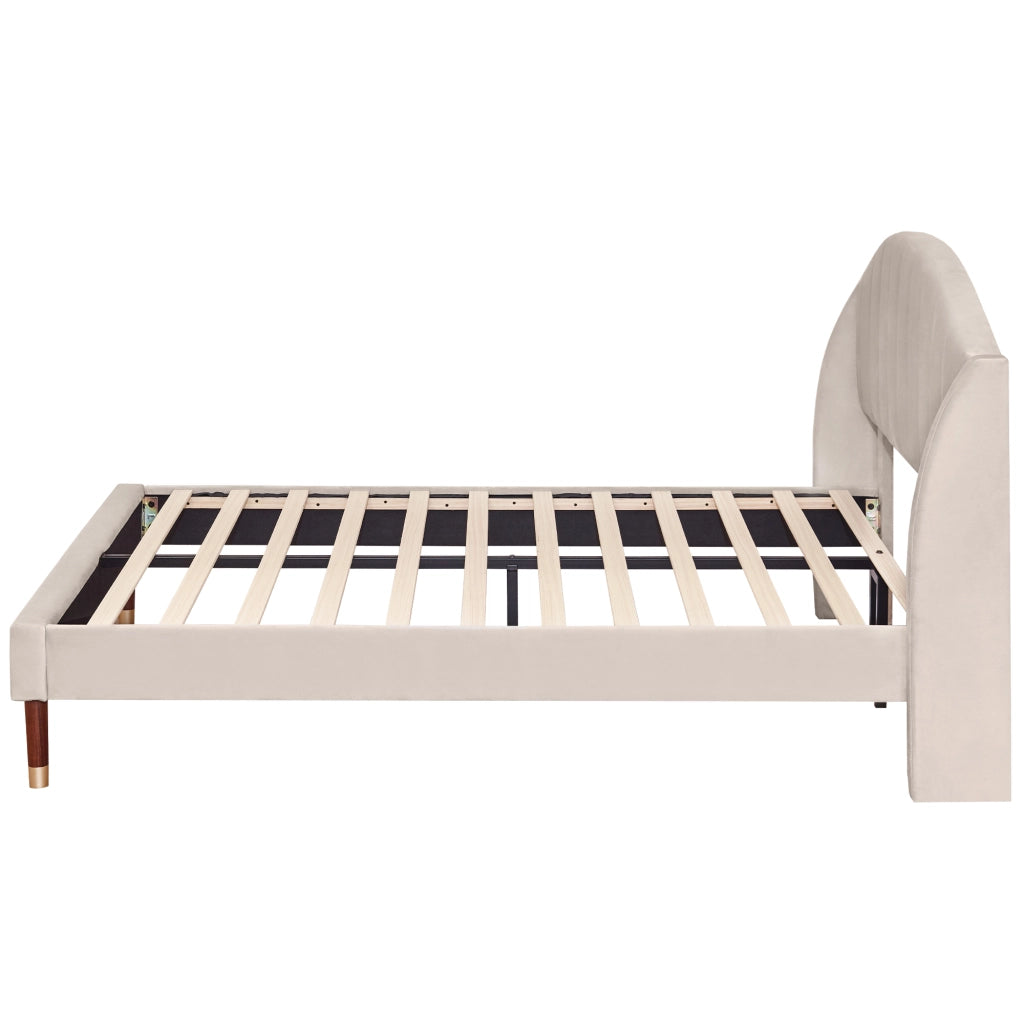 LETTO Imbottito 140x190 cm in Velluto Beige con testiera e rete a doghe