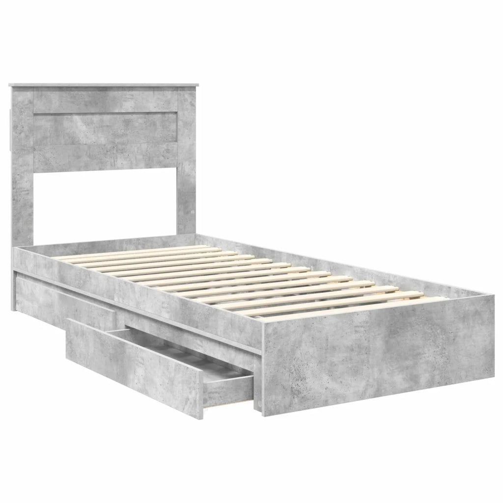 Letto con Contenitore con testiera Grigio cemento 75 x 190 cm