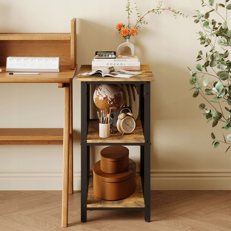 Comodino, tavolino, tavolino da caffè, mensola industriale, marrone scuro, stile retrò, 75 cm