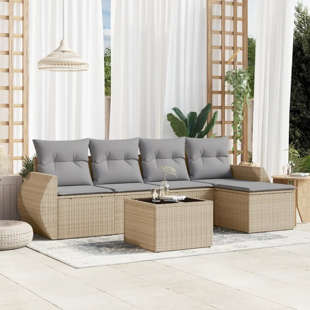 Set Divano da Giardino 6 pz con Cuscini Beige in Polyrattan 3253636