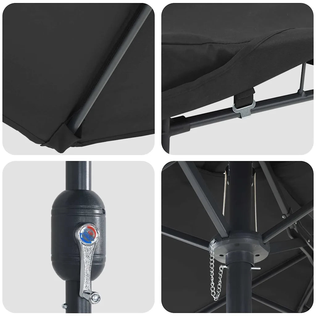 Ombrello da giardino-Ombrellone da spiaggia Nero 385 x 209 x 244 cm