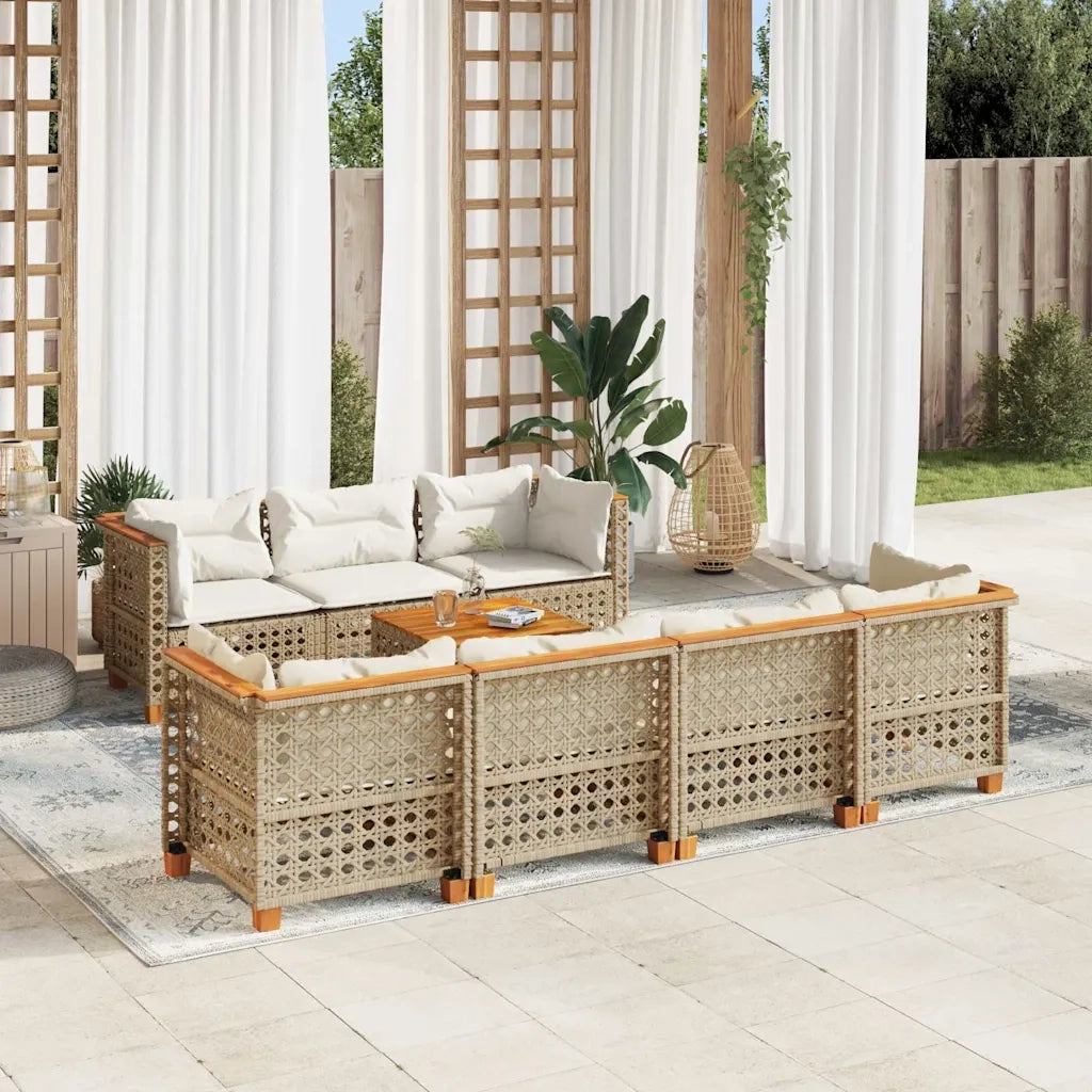 Set Divano da Giardino 8 pz con Cuscini Beige in Polyrattan 3261754
