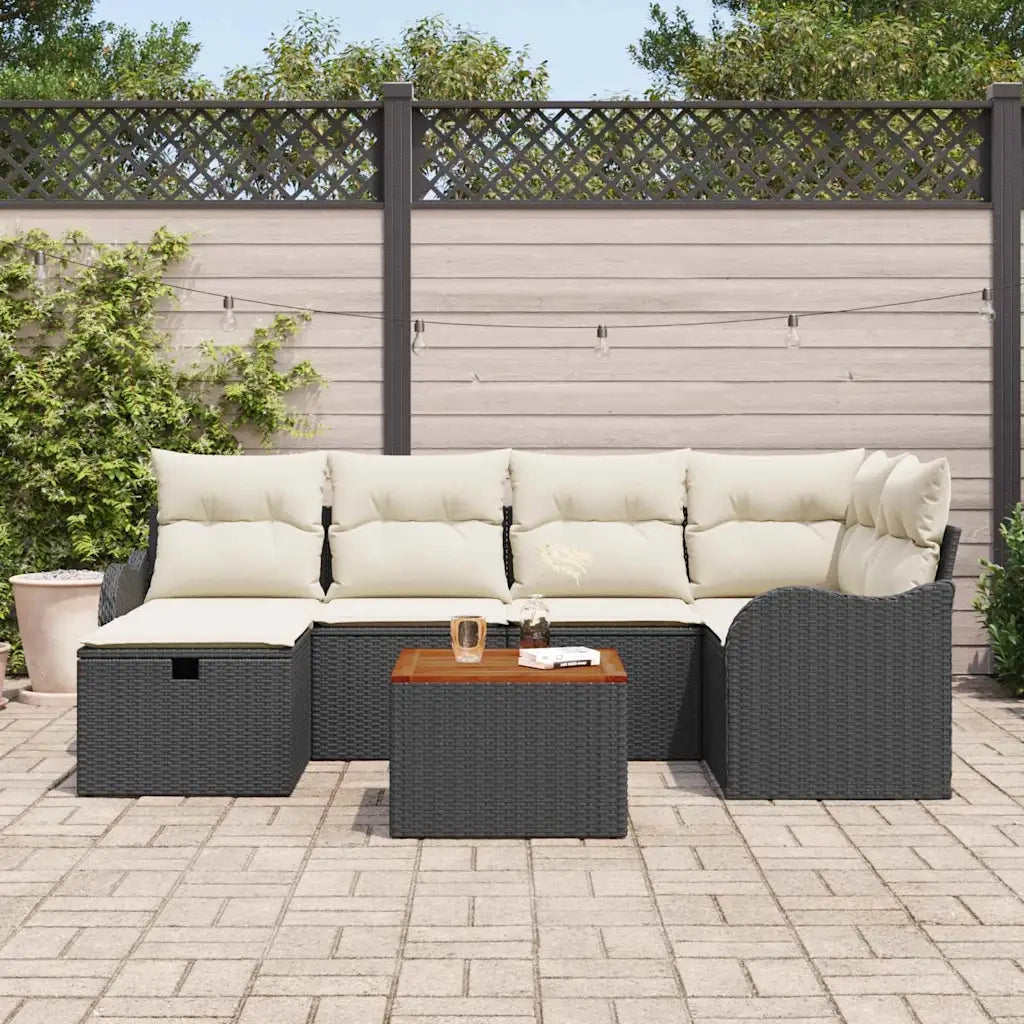 Set Divano da Giardino con cuscino 7 pcs Nero polyrattan