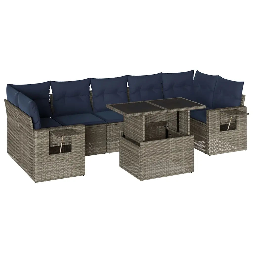 Set Divani da Giardino 8 pz con Cuscini Grigio in Polyrattan 3267781
