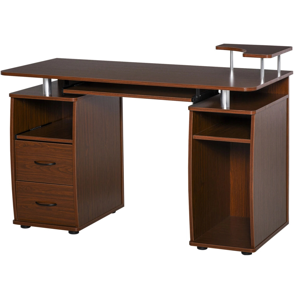 Scrivania per Computer con Cassetti e Libreria ¨C Minimal ¨C Marrone, Legno, 120x55x85cm