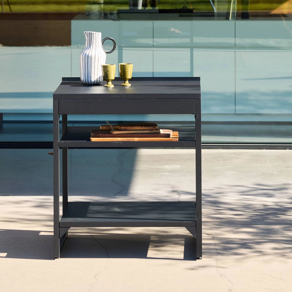 Cucina esterna in acciaio 2 ripiani, 80cm, nero