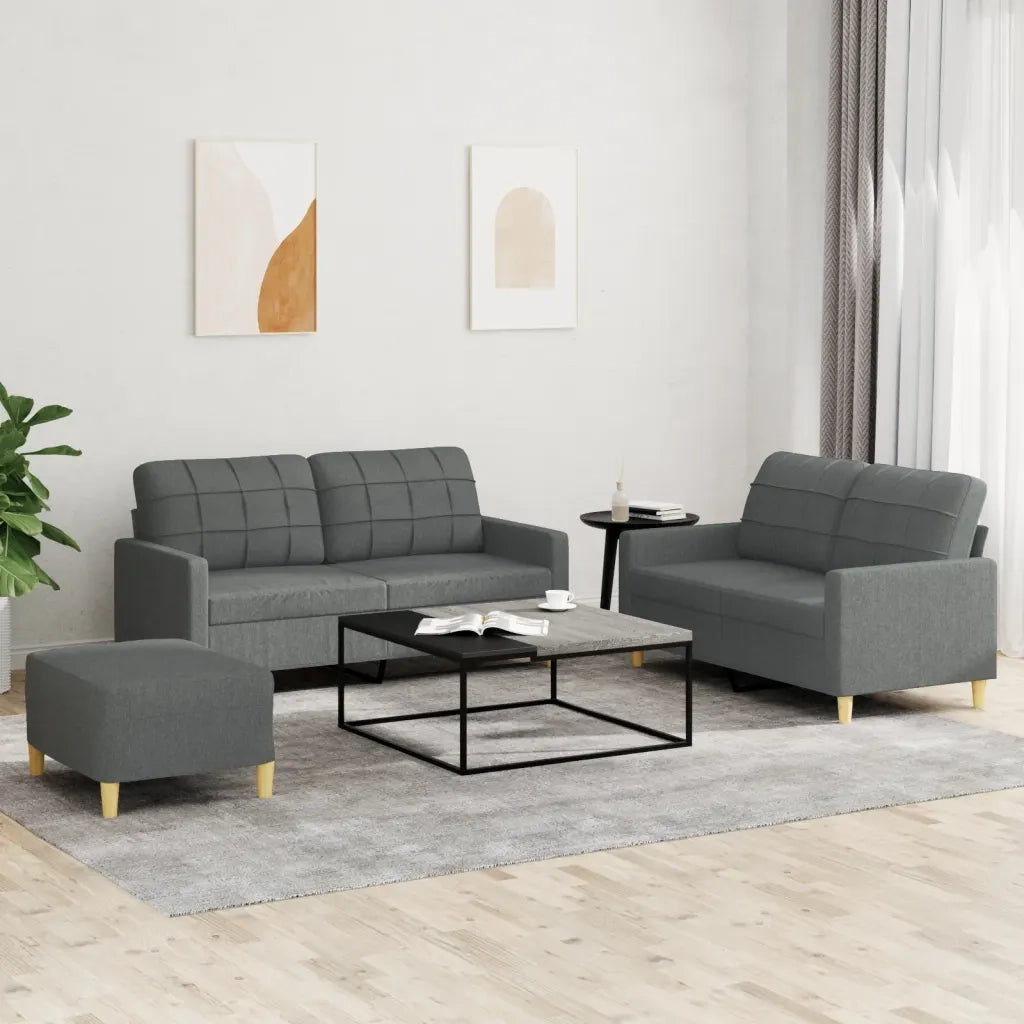 Set di Divani 3 pz con Cuscini Grigio Scuro in Tessuto 3201283