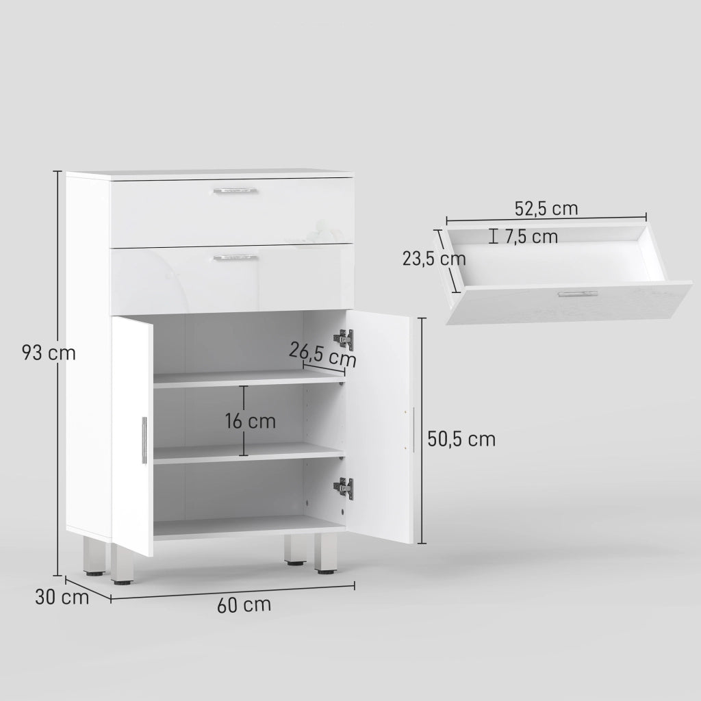 Mobile da bagno con cassetti e ripiani ¨C Minimal ¨C Bianco 60x30x93 cm