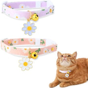 Set di 2 Collari per Gatti in Cotone con Campanello e Fiocchi Rosa e Viola