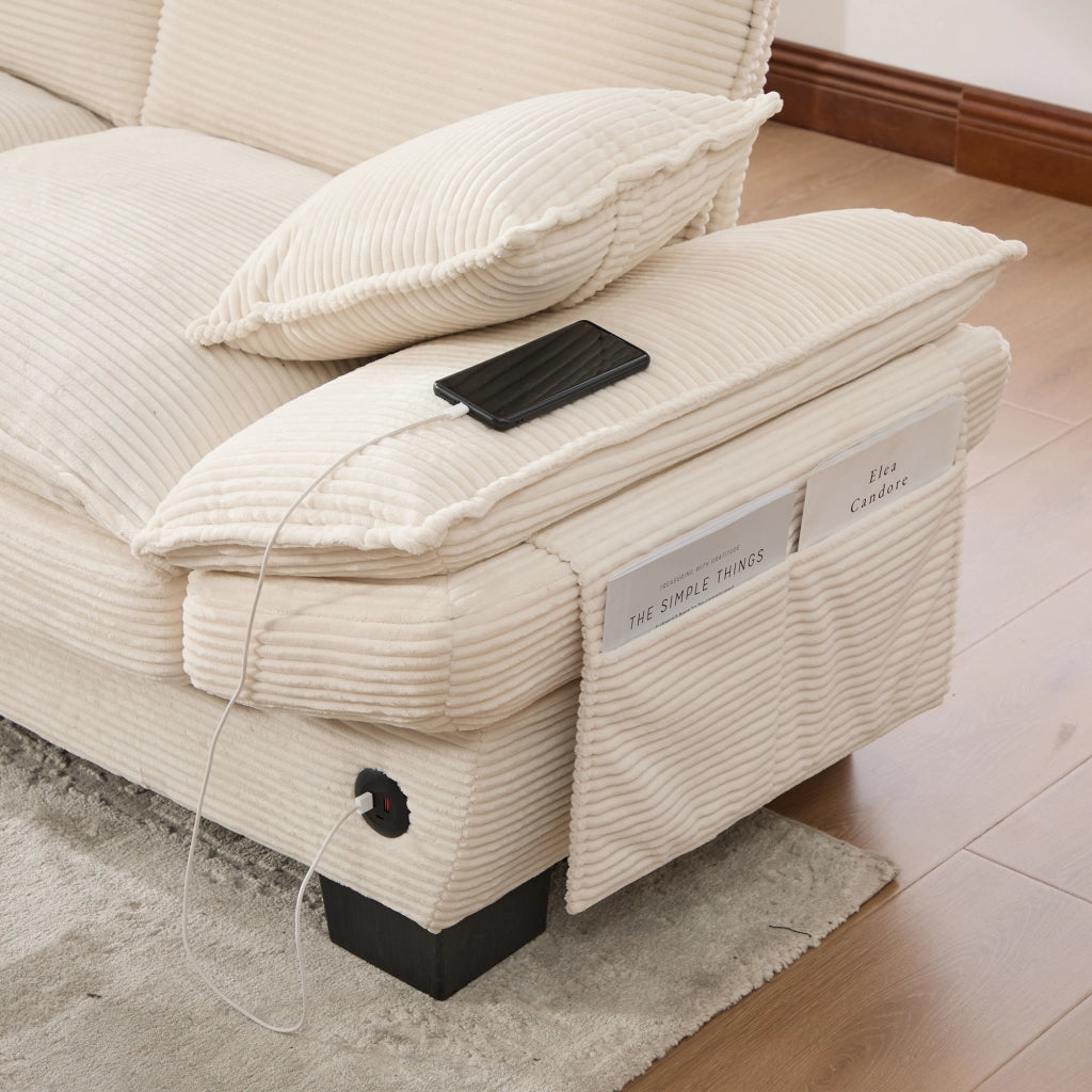 Divano Modulare 2 Posti con Cuscini ¨C MINIMAL ¨C Tessuto a Coste, Beige