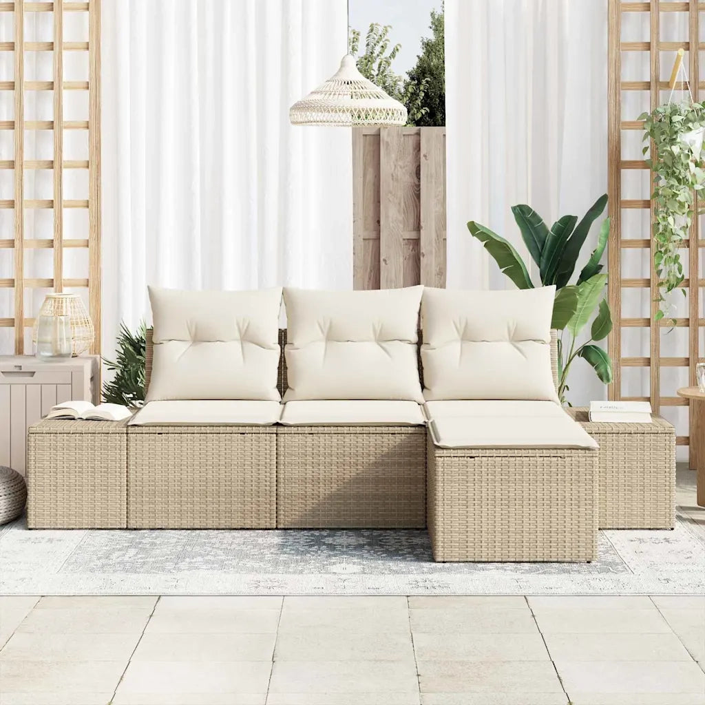 Set Divano da Giardino con cuscino 4 pcs Beige polyrattan 3347011