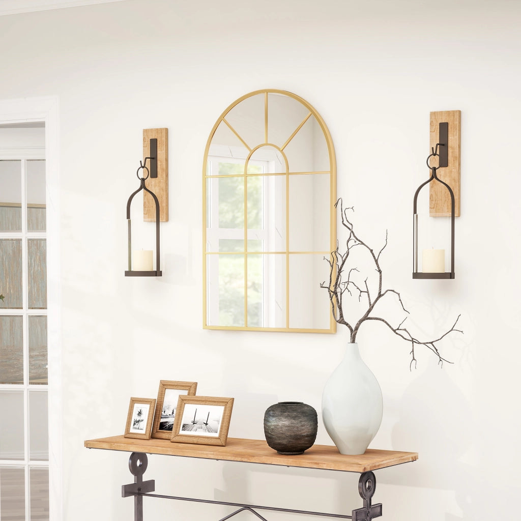 Specchio da Parete ad Arco ¨C Xylo ¨C Vetro e Metallo Oro 91x60 cm
