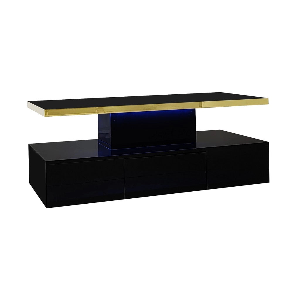 Tavolino da Caff¨¨ con Cassetti e LED ¨C MINIMAL ¨C Nero Lucido, 2 Ripiani