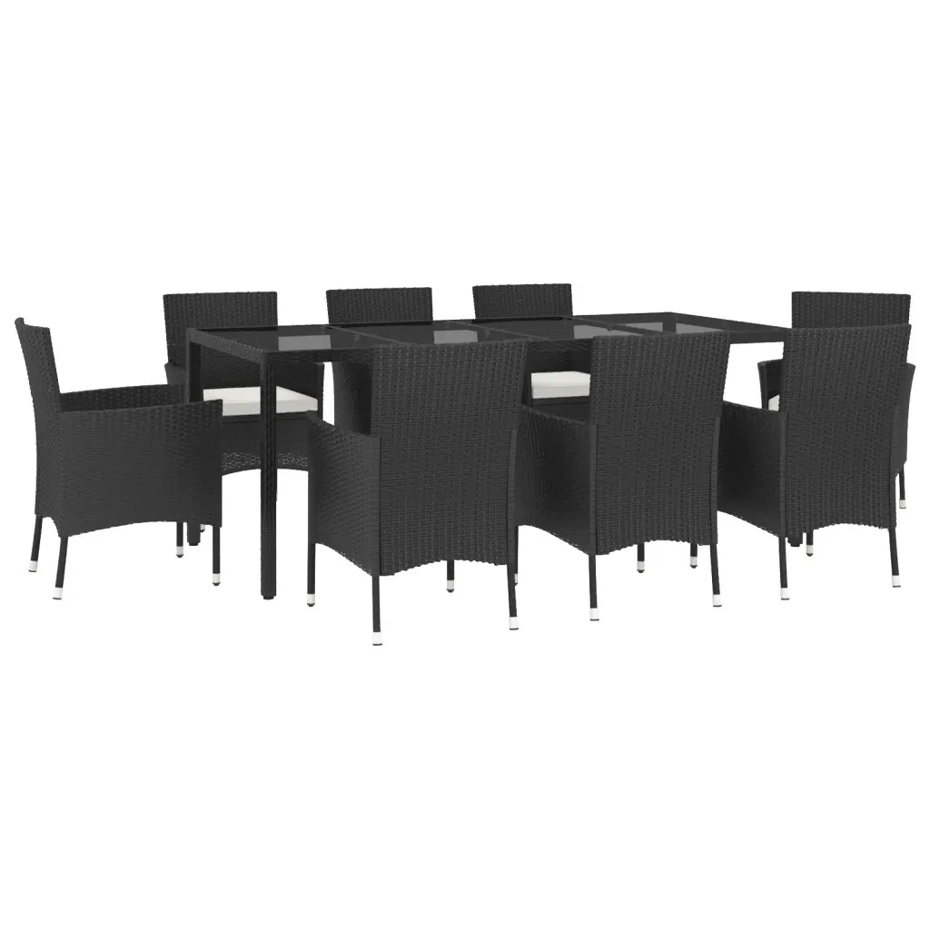 Set da Pranzo da Giardino 9 pz con Cuscini Nero in Polyrattan 3187322