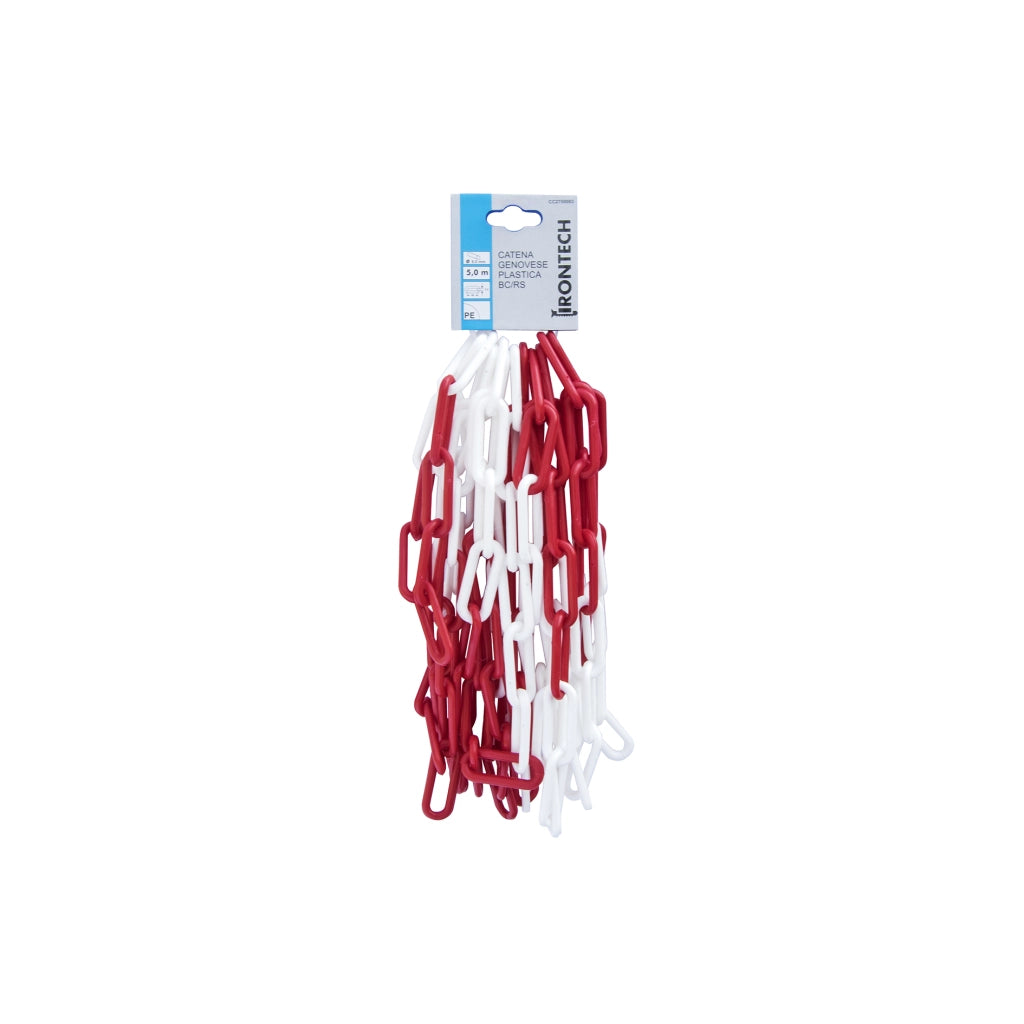 Catena segnaletica pretagliata Ã˜ 6 mm. in plastica bianco/rosso 5 mt.