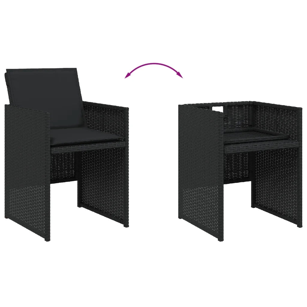 Set da Pranzo da Giardino 15 pz con Cuscini Nero in Polyrattan 3277758