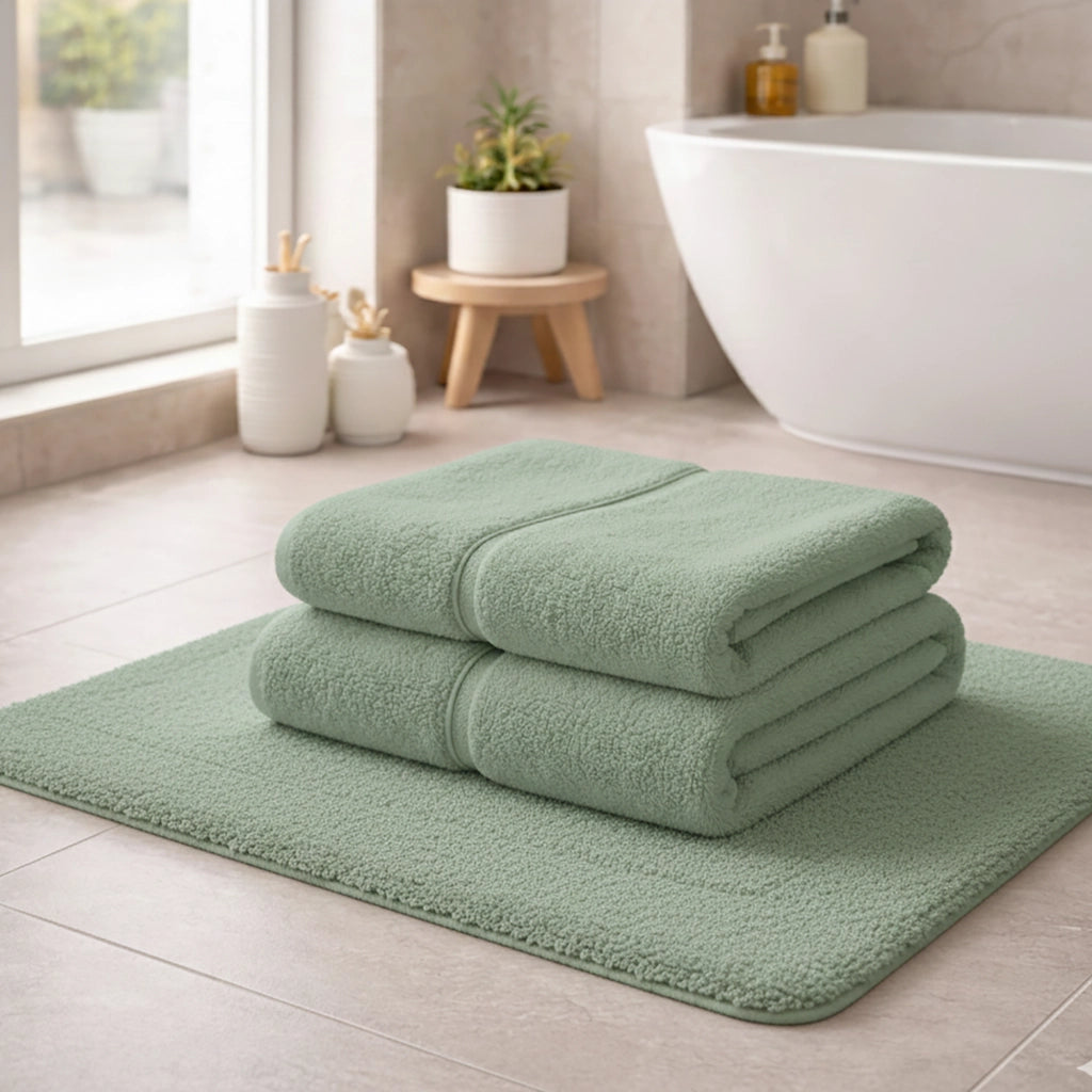 Sanenere, set di Asciugamani 100% Cotone set da 2, Verde Menta