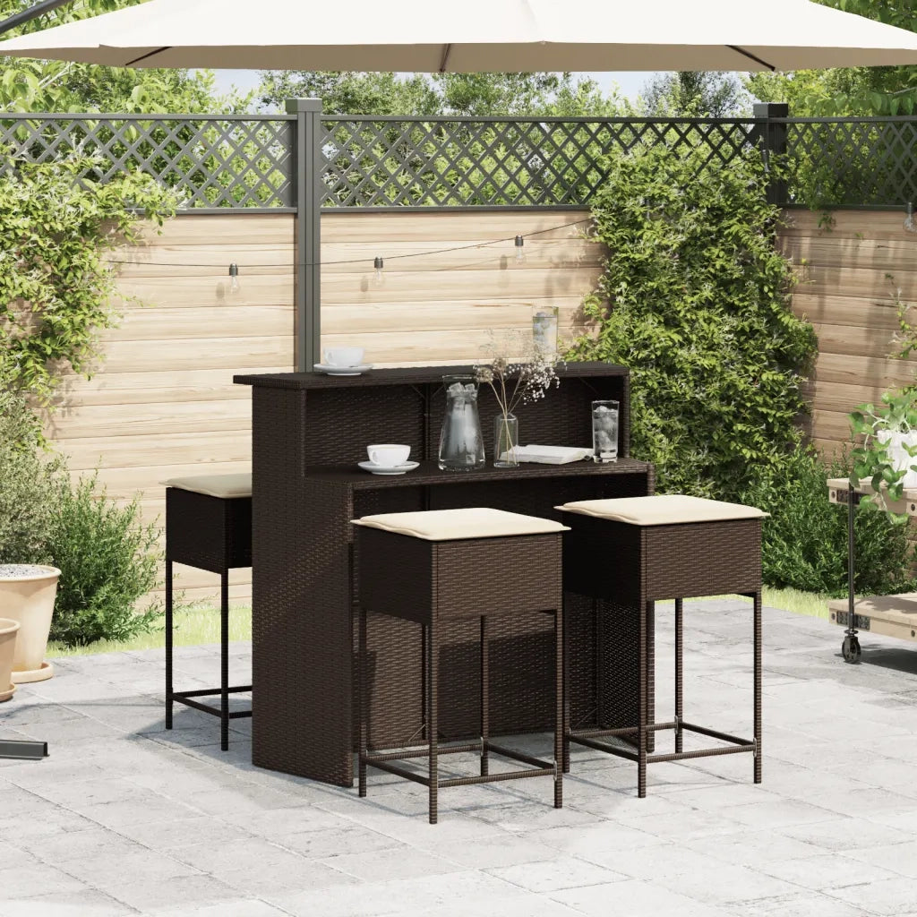 Set Bar da Giardino 5 pz con Cuscini in Polyrattan Marrone 3261485