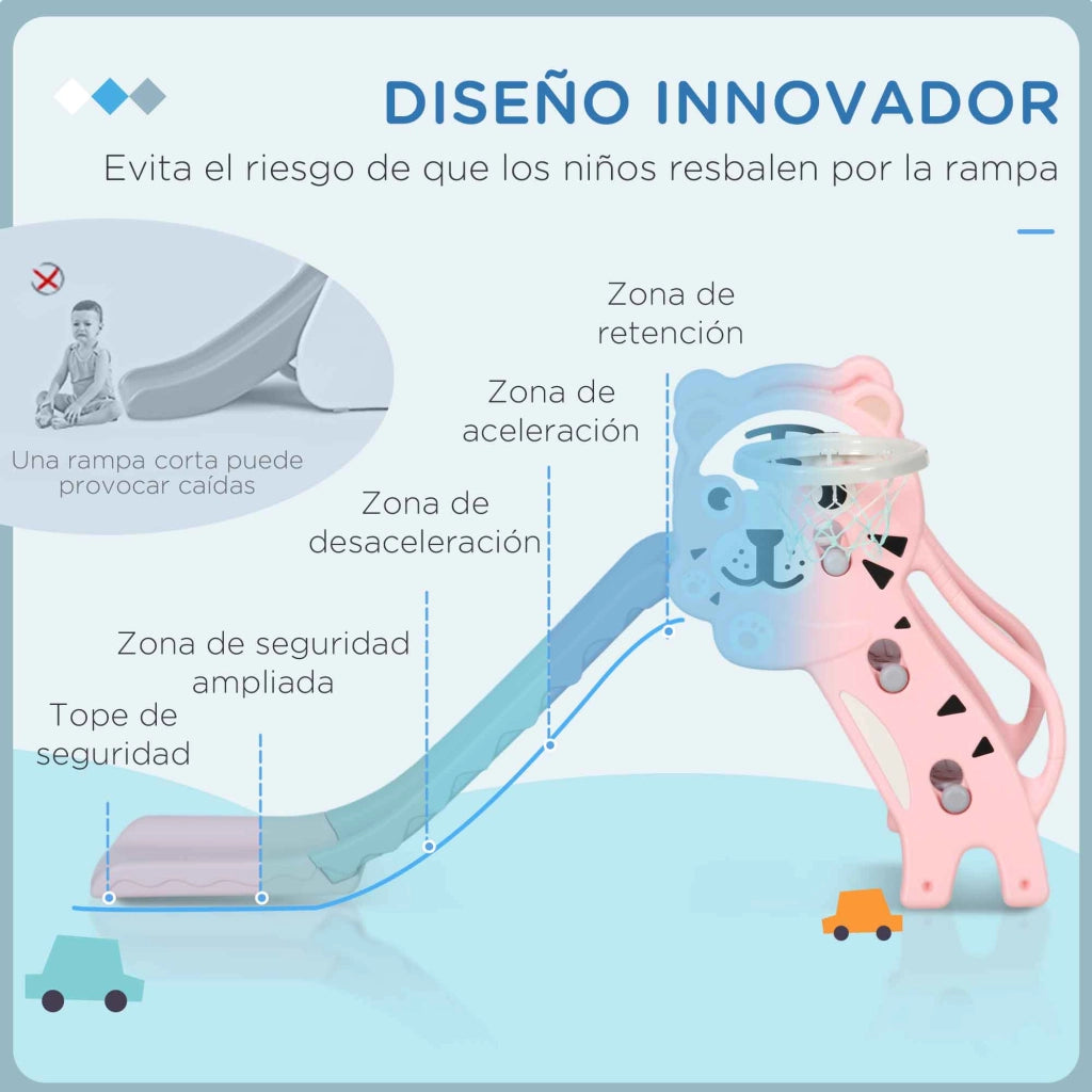Scivolo per Bambini con Canestro e Scale ¨C Xylo ¨C Rosa e Grigio 133x60x70cm