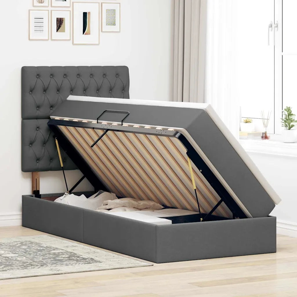 Letto con contenitore e materasso Grigio scuro 100 x 200 cm
