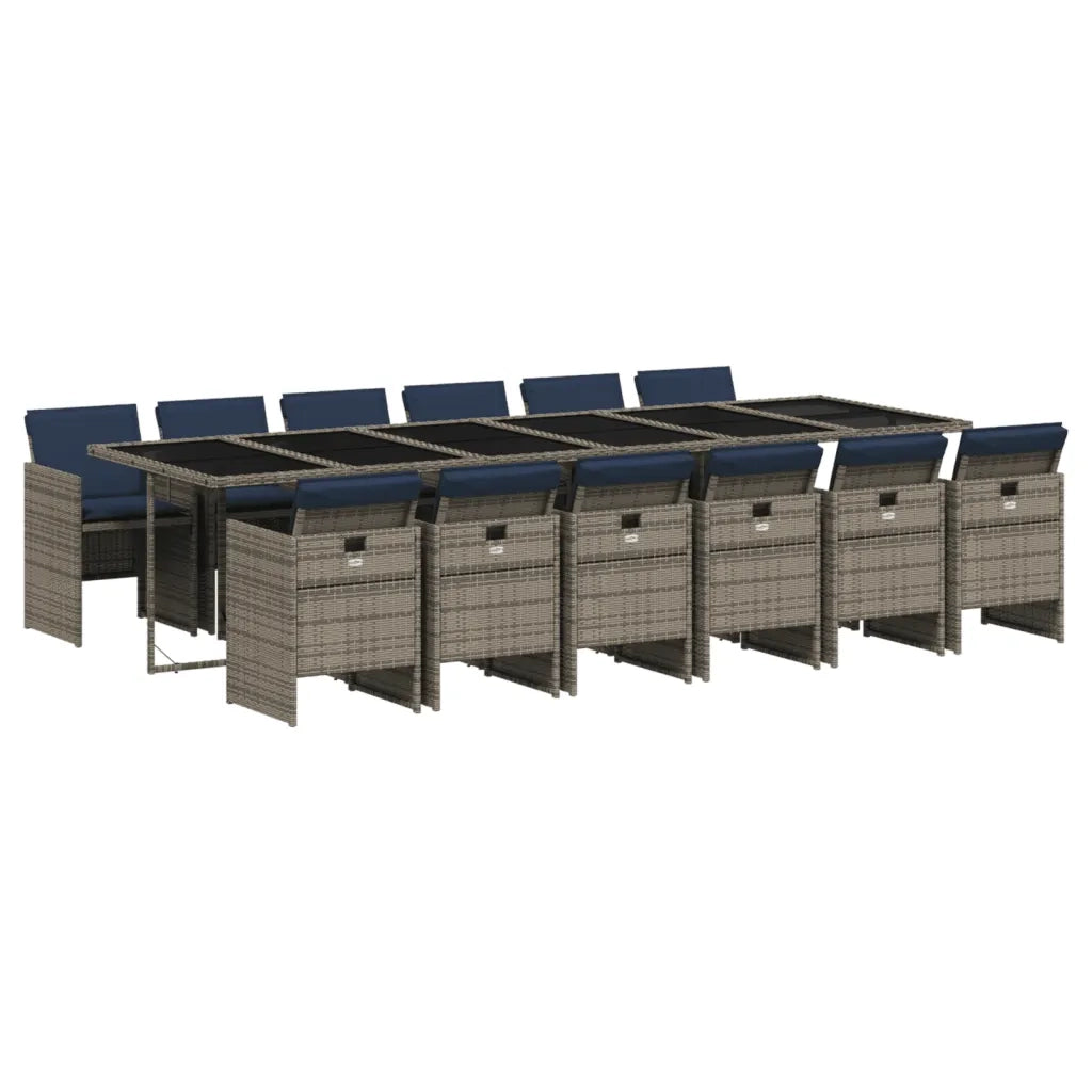 Set da pranzo da giardino da 13 pz con Cuscini in Polyrattan Grigio 3277716