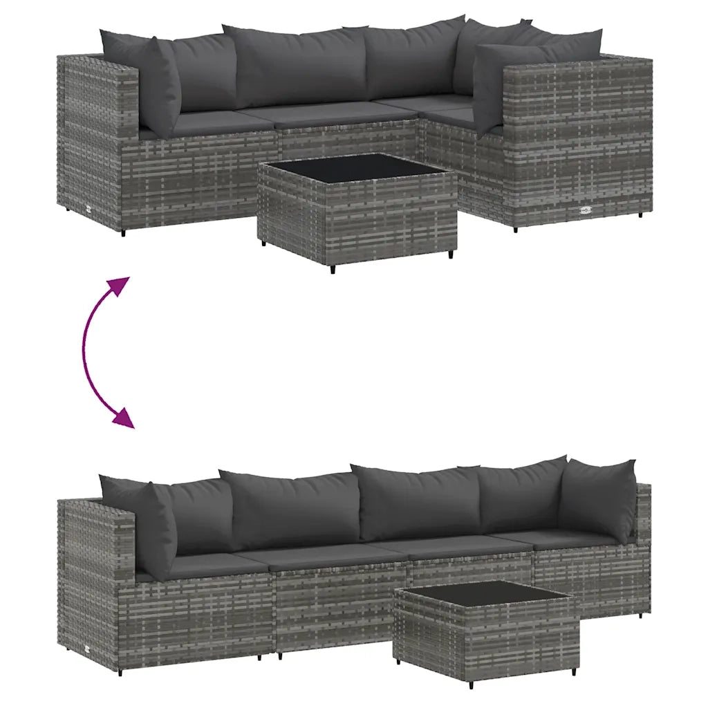 Set Divani da Giardino 5 pz con Cuscini in Polyrattan Grigio