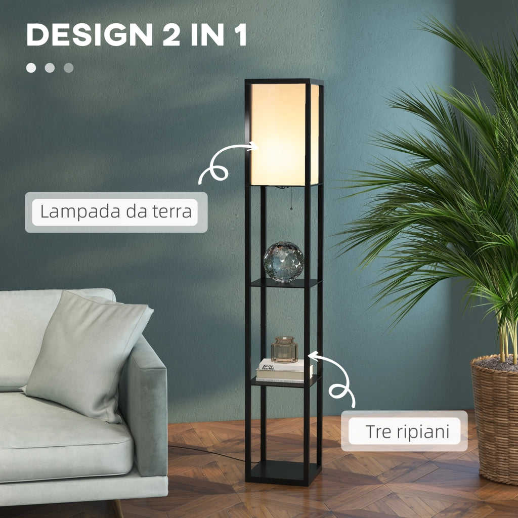 Lampada a Terra con Mensole ¨C Minimal ¨C 26x26x160 cm Nero Bianco