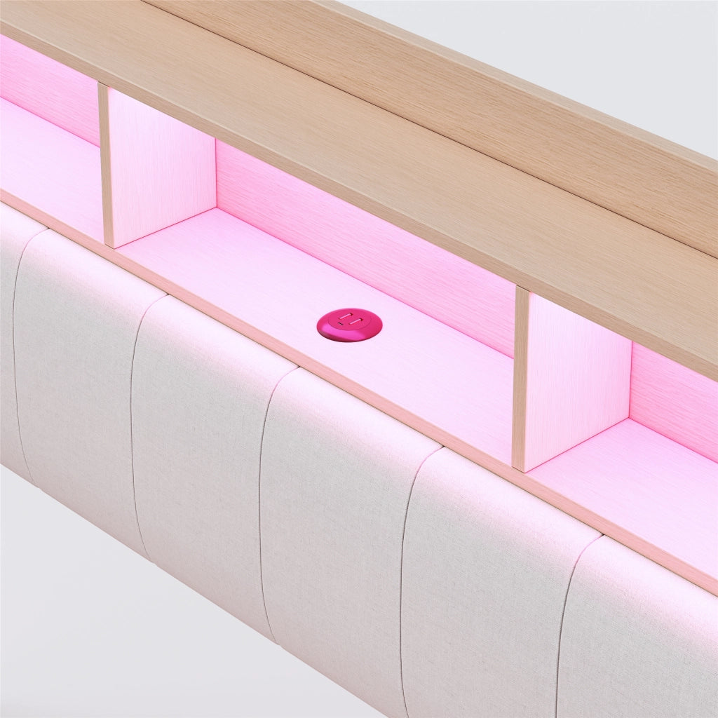 LETTO Imbottito Sospeso 160x200 cm Beige con LED e USB Type-C