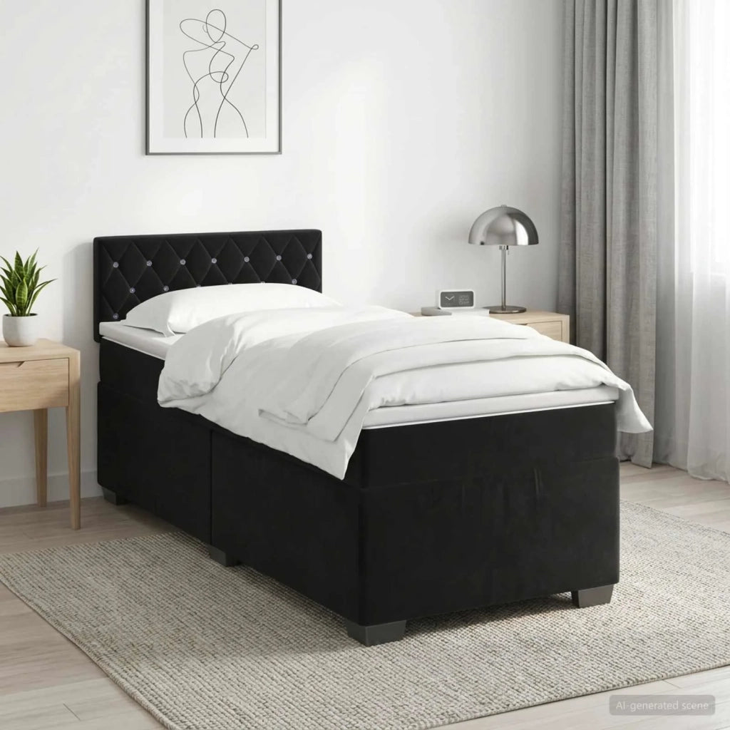 Letto box spring con materasso Nero 90 x 200 cm Velluto 3450634