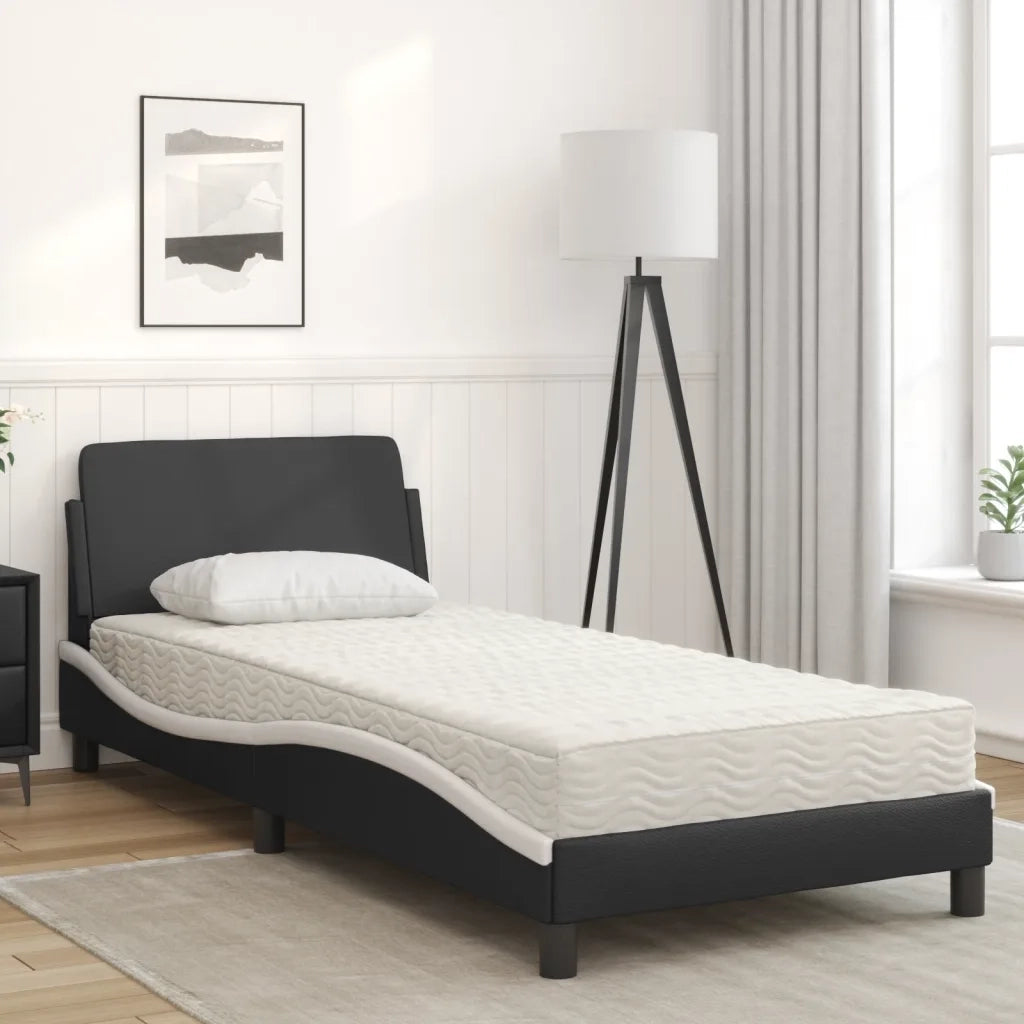 Letto con Materasso Dover Nero e Bianco 90x200 cm in Similpelle