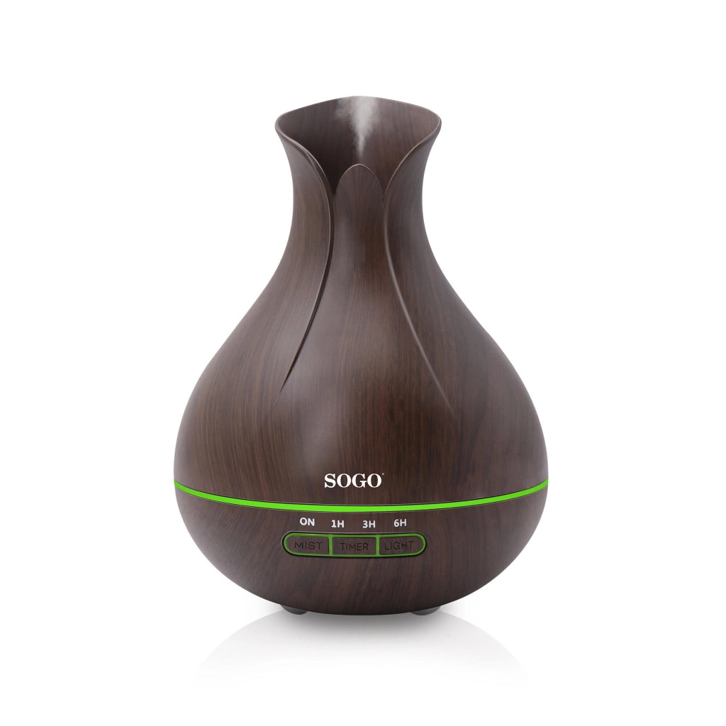 Diffusore di aromi con umidificatore 400ml, luce LED 7 colori e timer 1-3-6h con spegnimento automatico - Sogo