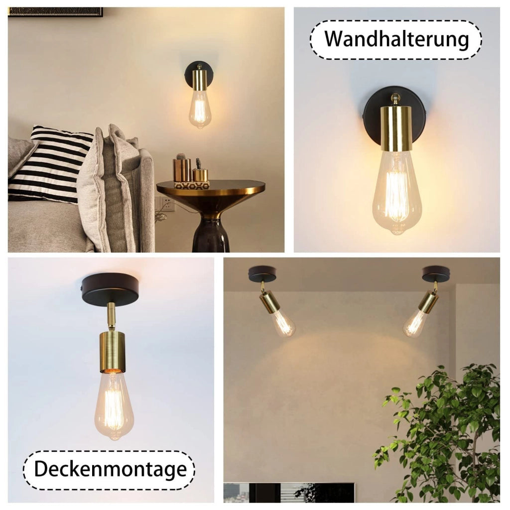 ZMH Faretto da soffitto vintage E27 nero oro a sospensione