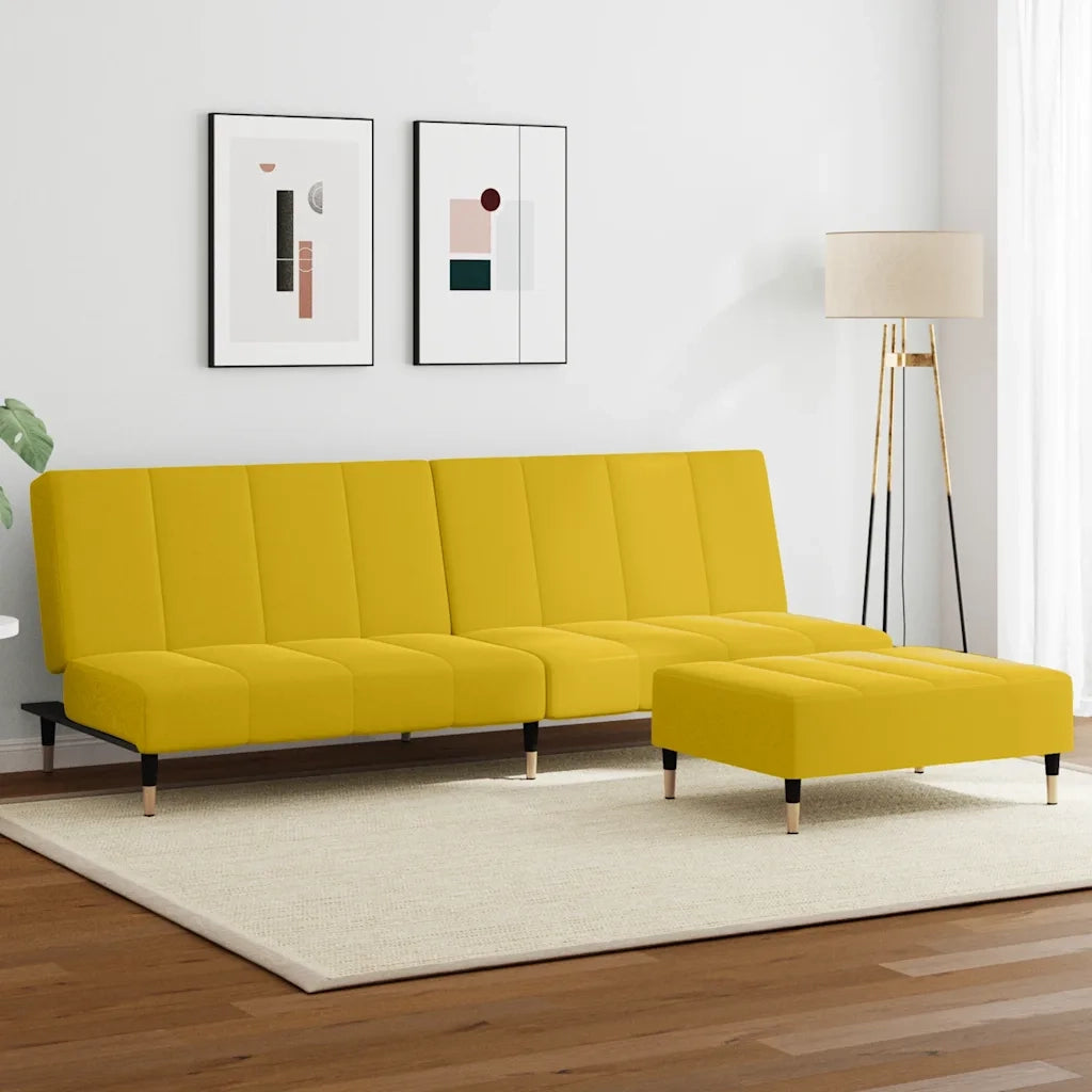 Divano Letto 2 Posti con Sgabello-Sofa Letto 2 Posti-Daybed Giallo in Velluto 499671