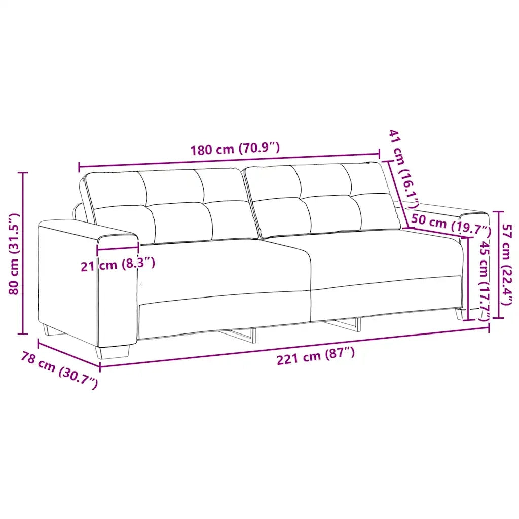 Divano a 3 posti Nero 220x78x80 cm in Tessuto 4105090