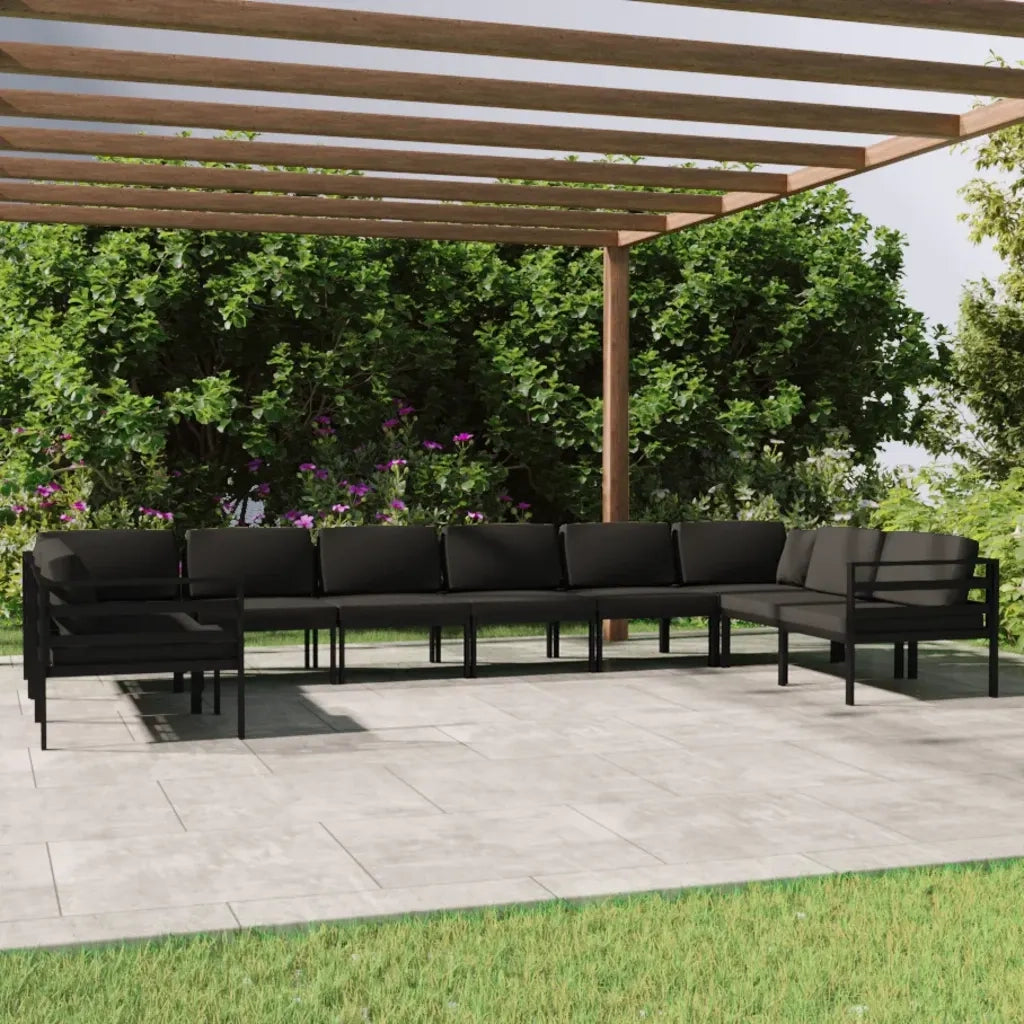 Set Divani da Giardino 10 pz con Cuscini in Alluminio Antracite 3107816