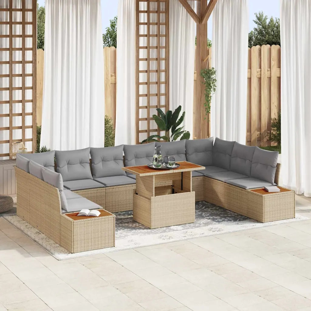 Set da Pranzo per Giardino con cuscino 11 pcs Beige e grigio