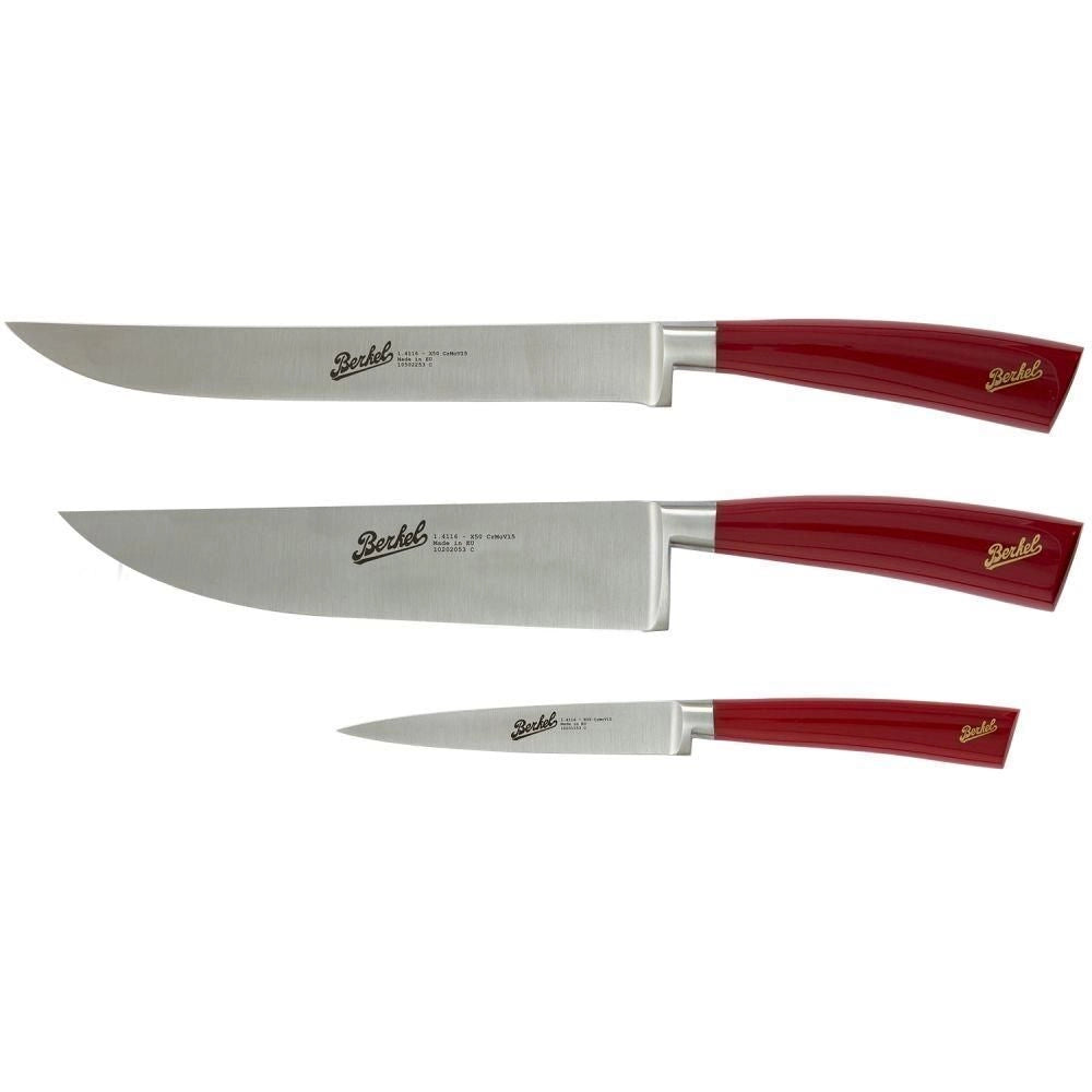 Berkel KEP3CS00SRRGB Elegance Set di 3 Coltelli da Chef Lama in Acciaio Inox 22 cm Manico Rosso colore Rosso