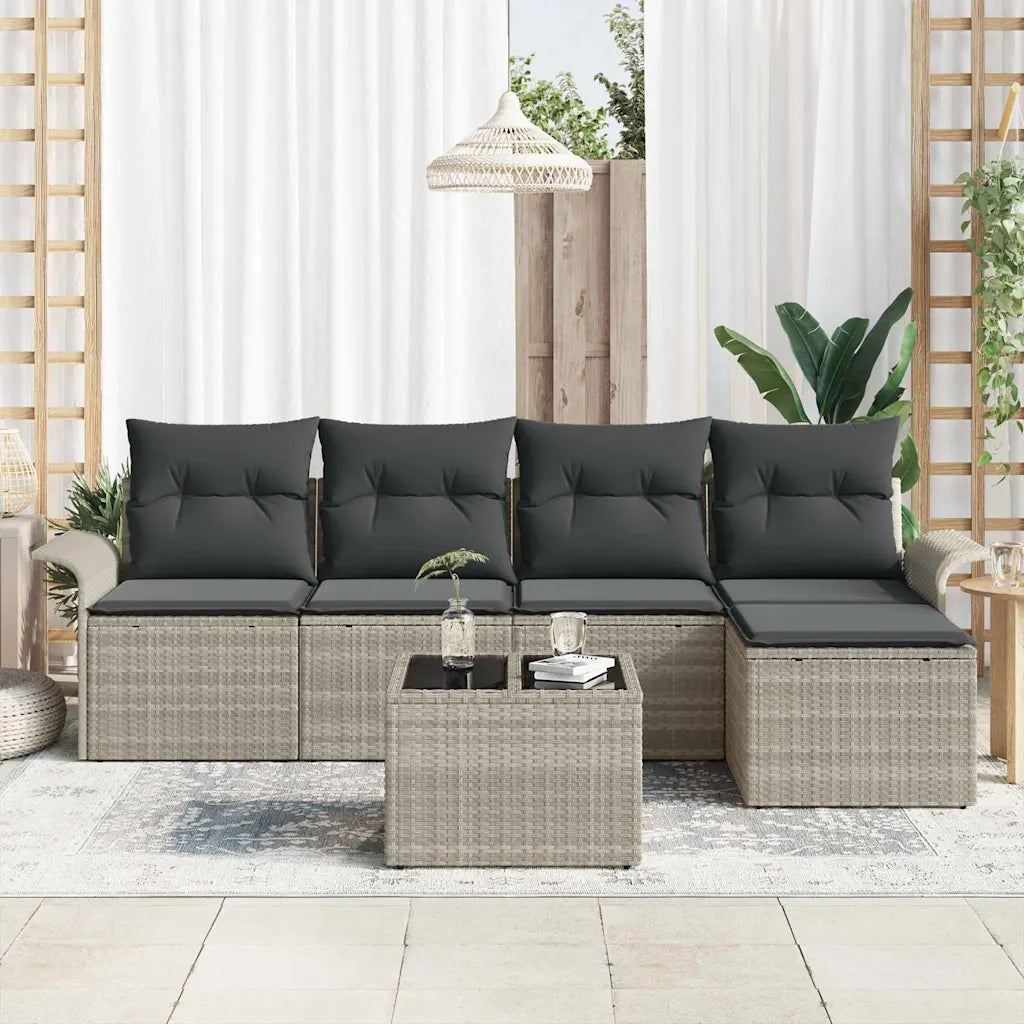 Divano da esterno con cuscino 6 pcs Grigio chiaro polyrattan