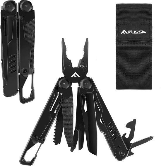 Multitool a Tanga 15 in 1 - multitool compatto - multifunzionale - 1 pezzo - nero - acciaio inox