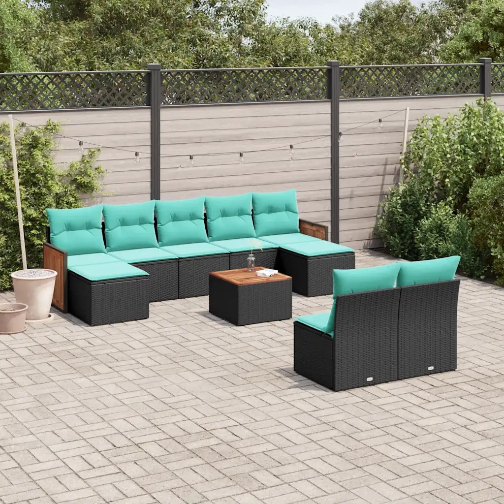 Set Divani da Giardino 10 pz con Cuscini Nero in Polyrattan 3228059